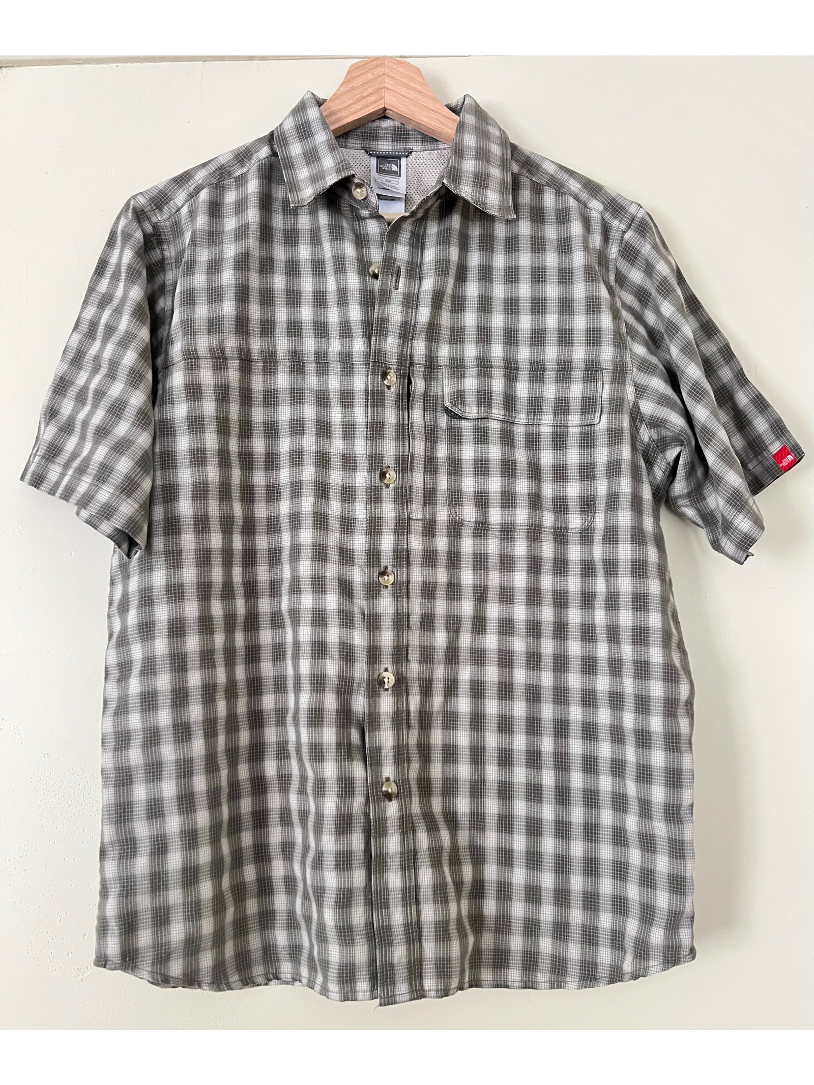 Tnf North Face Plaid Men's Printed Button-Up Shirt Top Small Gray Hiking Outdoor